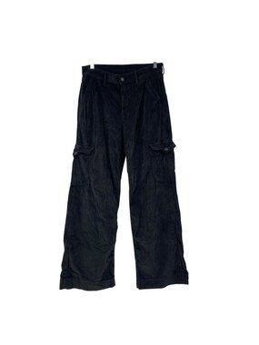 American Eagle Corduroy Cargo Pants Women's 8 Gray Super High Rise Baggy Wide